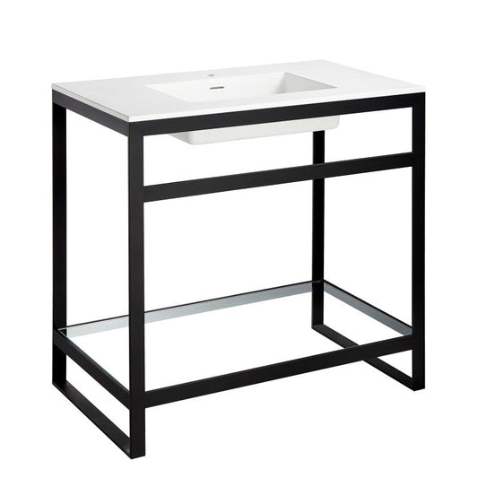 ANZZI Orchard 36" Console Sink Base (34" H), Ultramodern Angular Frame, Rust-Resistant Stainless Steel, Tempered Glass Shelf, Countertop Ready