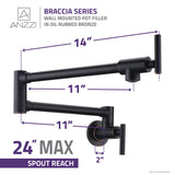 ANZZI Braccia Articulated Pot Filler, Dual Shut-Off Valves, 4 GPM High Flow, 24" Max Reach, Solid Brass Construction, Multiple Finishes