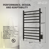 Bali Series 10-Bar Wall Mounted Electric Bathroom Towel Warmer Rack in Brushed Nickel Finish Stainless Steel