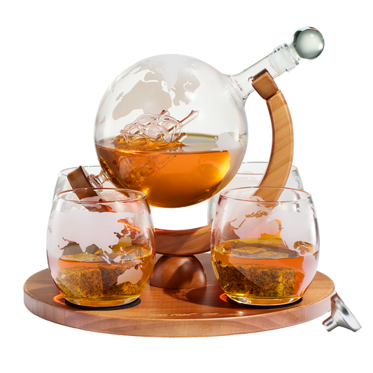 Etched World Decanter whiskey Globe - Whiskey Gift Set Globe