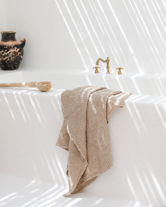 Waffle Bath Towel in Beige