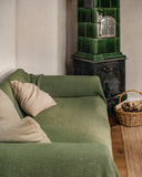 Waffle linen couch cover in Forest green