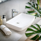 Molly Series 23 in. Rectangular Ceramic Vessel Sink Basin in Glossy White with Curved Edge for Countertop Bathroom Vanity
