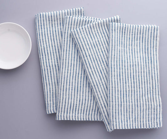 Blue Linen Striped Napkins