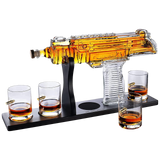 Uzi Submachine Gun Whiskey Gun Decanter and 4 Liquor Glasses