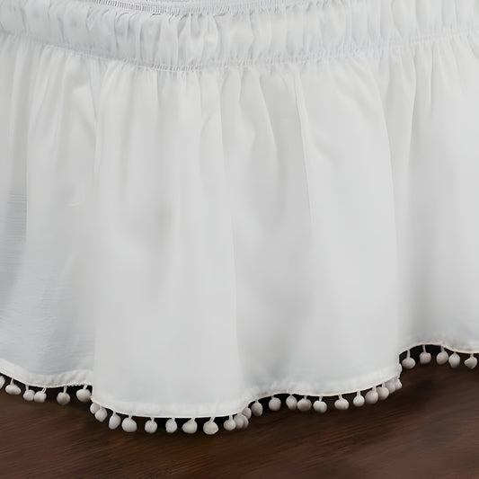 400TC Cotton Pom Fringe Sateen Solid Wrap Around Boho Bed Skirt