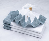 White Linen Napkins - Green Border