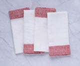 White Napkins Linen - Red Border