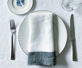 White Linen Napkins - Green Border