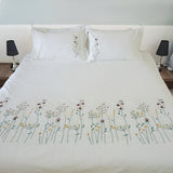 Floral Botanical Embroidered Cotton Sateen Duvet Cover Set