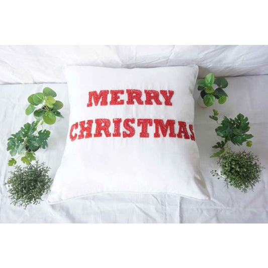 Merry Christmas Red Text Pillow Cover (Set of 1)