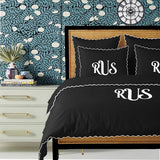 Monogram Black 400TC Cotton Small Scallop Embroidery Duvet Cover Set