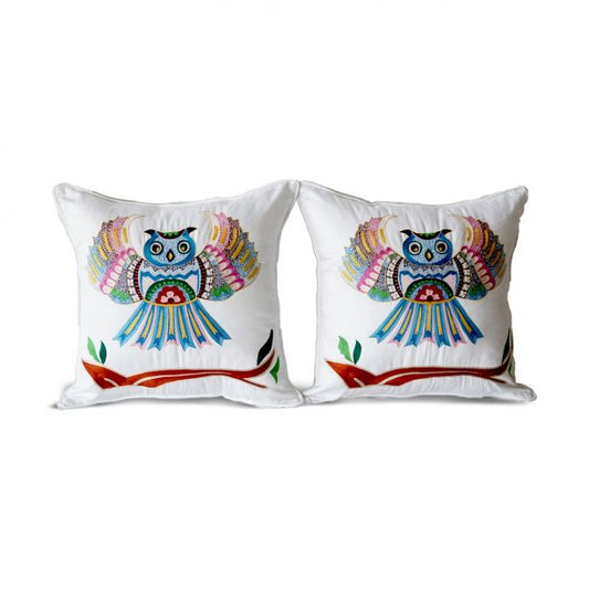Owl Embroidered Pillow Cover (Set of 1)