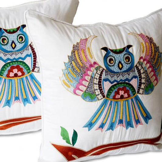 Owl Embroidered Pillow Cover (Set of 1)