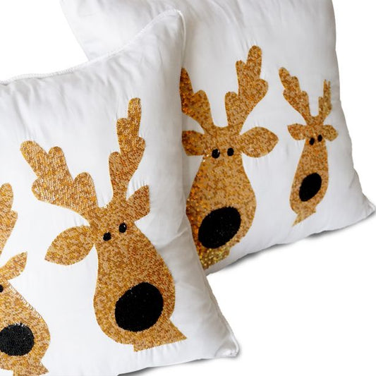 Reindeer Embroidered Pillow Cover (Set of 1)