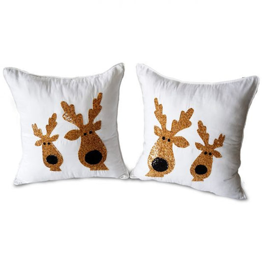 Reindeer Embroidered Pillow Cover (Set of 1)