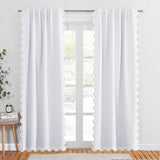 400TC Reverse U Shape Embroidery Cotton Solid Curtain (Set Of 2)