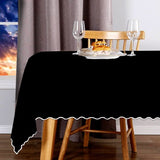 Scallop Embroidery Sateen Cotton Solid Table Cloth - Black