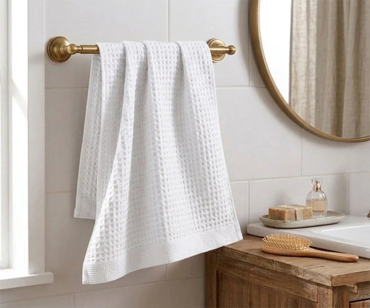White Cotton Waffle Bath Towel
