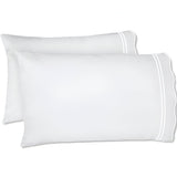 400TC Wavy Embroidery & Border Cotton Sateen Solid Pillowcases (Set Of 2)