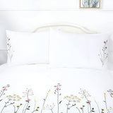 Floral Botanical Embroidered Cotton Sateen Duvet Cover Set