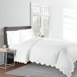 Allena 400TC Cotton Scallop Embroidery Sateen Solid Duvet Cover Set