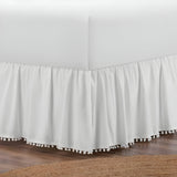 400TC Cotton Pom Fringe Sateen Solid Gathered Boho Bed Skirt