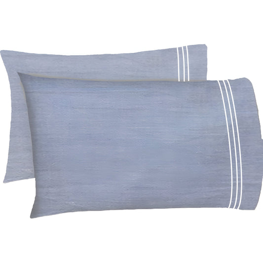 200TC Yarn Dyed Chambray Indigo Blue Triple Embroidery Sheet Set