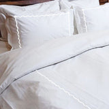 Ava 400TC Cotton Scallop Embroidery Sateen Solid Duvet Cover Set