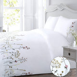 Floral Botanical Embroidered Cotton Sateen Duvet Cover Set