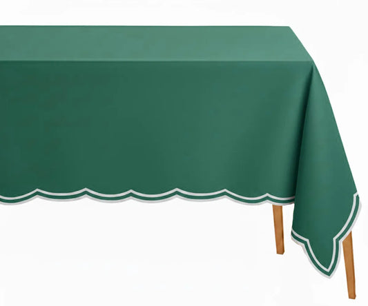 Green Cotton Tablecloth - Scalloped Edge