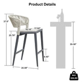 PURPLE LEAF Outdoor Bar Stools Set of 2, All-Weather Rope Wicker Aluminum Patio Bar Chairs for Deck, Balcony, Garden, Kitchen Island