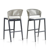 PURPLE LEAF Outdoor Bar Stools Set of 2, All-Weather Rope Wicker Aluminum Patio Bar Chairs for Deck, Balcony, Garden, Kitchen Island