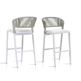 PURPLE LEAF Outdoor Bar Stools Set of 2, All-Weather Rope Wicker Aluminum Patio Bar Chairs for Deck, Balcony, Garden, Kitchen Island