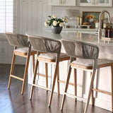 PURPLE LEAF Outdoor Bar Stools Set of 2, All-Weather Rope Wicker Aluminum Patio Bar Chairs for Deck, Balcony, Garden, Kitchen Island