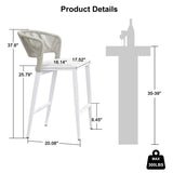 PURPLE LEAF Outdoor Bar Stools Set of 2, All-Weather Rope Wicker Aluminum Patio Bar Chairs for Deck, Balcony, Garden, Kitchen Island