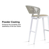PURPLE LEAF Outdoor Bar Stools Set of 2, All-Weather Rope Wicker Aluminum Patio Bar Chairs for Deck, Balcony, Garden, Kitchen Island