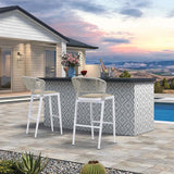 PURPLE LEAF Outdoor Bar Stools Set of 2, All-Weather Rope Wicker Aluminum Patio Bar Chairs for Deck, Balcony, Garden, Kitchen Island