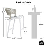 PURPLE LEAF Outdoor Bar Stools Set of 2, All-Weather Rope Wicker Aluminum Patio Bar Chairs for Deck, Balcony, Garden, Kitchen Island