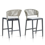 PURPLE LEAF Outdoor Bar Stools Set of 2, All-Weather Rope Wicker Aluminum Patio Bar Chairs for Deck, Balcony, Garden, Kitchen Island