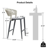 PURPLE LEAF Outdoor Bar Stools Set of 2, All-Weather Rope Wicker Aluminum Patio Bar Chairs for Deck, Balcony, Garden, Kitchen Island