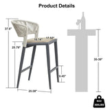 PURPLE LEAF Outdoor Bar Stools Set of 2, All-Weather Rope Wicker Aluminum Patio Bar Chairs for Deck, Balcony, Garden, Kitchen Island