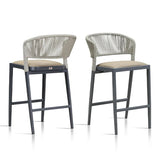 PURPLE LEAF Outdoor Bar Stools Set of 2, All-Weather Rope Wicker Aluminum Patio Bar Chairs for Deck, Balcony, Garden, Kitchen Island