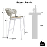 PURPLE LEAF Outdoor Bar Stools Set of 2, All-Weather Rope Wicker Aluminum Patio Bar Chairs for Deck, Balcony, Garden, Kitchen Island