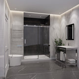 Rhodes Series 50 to 54 in. x 76 in. H Sliding Frameless Shower Door with Tsunami Guard Tempered Clear Glass
