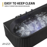Stone Belle 67 x 32 Combination Flat Bottom Freestanding Bathtub with Center Drain in Black with Massage jets and Lights