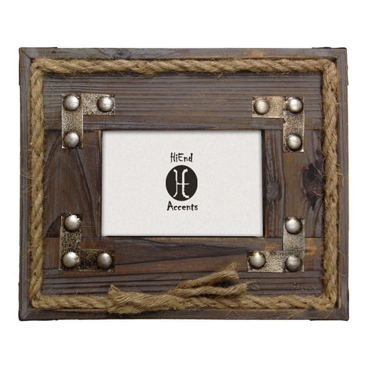 Wood w/ Metal Stripes & Rope Picture Frame, 4 MOQ
