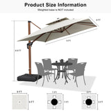 PURPLE LEAF Double Top 9 / 10 / 11 / 12 ft Square Aluminum Sun Umbrellas in Wood Color