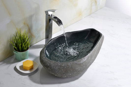 Unkindled Basin Series 20 in. Handcrafted Irregular Shaped Solid Surface Bathroom Vessel Sink in Dark River Stone