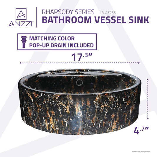 Rhapsody Series 17 in. Bathroom Vessel Sink with Matching Drain and Stain Resistant Surface in Neolith Marble Finish